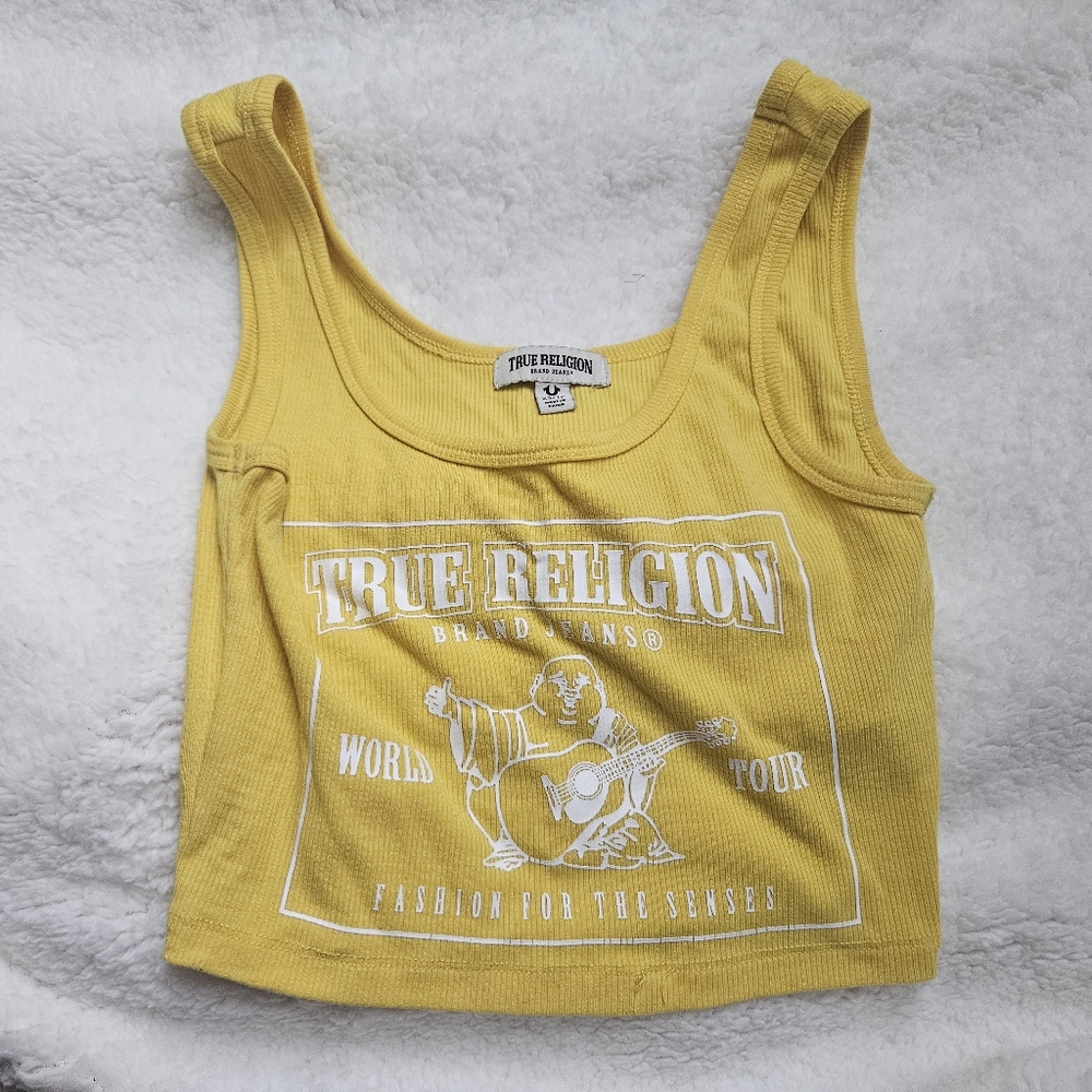 Rare Yellow True Religion Crop Tank Top | Baby Tee | Y2K | Vintage | Designer